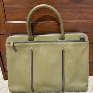 Elegant Olive Green Leather Women's Laptop Bag